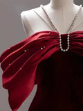 Niulatu Mermaid Off The Shoulder Halter Burgundy Long Prom Dress Evening Dresses HZ1110
