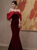 Niulatu Mermaid Off The Shoulder Halter Burgundy Long Prom Dress Evening Dresses HZ1110