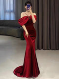 Niulatu Mermaid Off The Shoulder Halter Burgundy Long Prom Dress Evening Dresses HZ1110