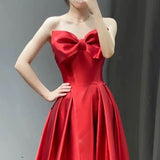 Niulatu A line Sweetheart Red Satin Long Prom Dress Evening Dresses HZ1110