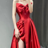Niulatu A line Sweetheart Red Satin Long Prom Dress Evening Dresses HZ1110