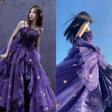 Niulatu Ball Gown Strapless Purple Satin Long Prom Dress Evening Dresses HZ1110