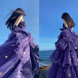 Niulatu Ball Gown Strapless Purple Satin Long Prom Dress Evening Dresses HZ1110