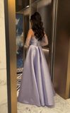 Niulatu Sheath Strapless Long Sleeves Lilac Long Satin Party Dress Prom Dresses Evening Dress HZ1110