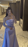 Niulatu Sheath Strapless Long Sleeves Lilac Long Satin Party Dress Prom Dresses Evening Dress HZ1110