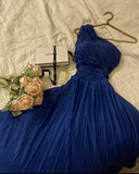 Niulatu A line One Shoulder Royal Blue Long Sequin Party Dress Prom Dresses Evening Dress HZ1110