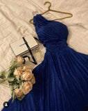 Niulatu A line One Shoulder Royal Blue Long Sequin Party Dress Prom Dresses Evening Dress HZ1110