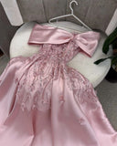 Niulatu A Line Off The Shoulder Pink Long Satin Beads Long Prom Dresses Party Dress HZ1110