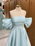 Niulatu Satin Off Shoulder Long Party Dress A-line Prom Dress HZ1110