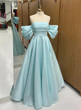 Niulatu Satin Off Shoulder Long Party Dress A-line Prom Dress HZ1110