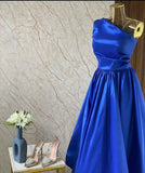 Niulatu A Line One Shoulder Royal Blue Pleated Party Dress Prom Dresses Evening Dress HZ1110