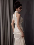 Niulatu Mermaid White High Neckline Long Prom Dresses HZ1110