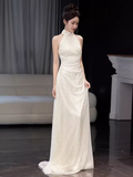 Niulatu Mermaid White High Neckline Long Prom Dresses HZ1110