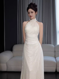 Niulatu Mermaid White High Neckline Long Prom Dresses HZ1110