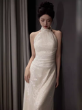 Niulatu Mermaid White High Neckline Long Prom Dresses HZ1110