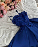 Niulatu A Line Spaghetti Straps Royal Blue Flowers Party Dress Prom Dresses Evening Dress HZ1110