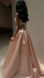 Niulatu A Line Strapless Pink Long Satin Party Dress Prom Dresses Evening Dress HZ1110