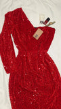 Niulatu Sheath One Shoulder Sequin Red Party Dress Prom Dresses Evening Dress HZ1110