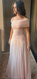 Niulatu A Line Off The Shoulder Chiffon Pink Long Party Dress Prom Dresses Evening Dress HZ1110