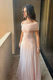 Niulatu A Line Off The Shoulder Chiffon Pink Long Party Dress Prom Dresses Evening Dress HZ1110