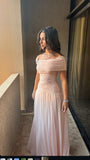 Niulatu A Line Off The Shoulder Chiffon Pink Long Party Dress Prom Dresses Evening Dress HZ1110