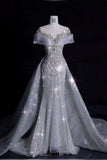 Niulatu Mermaid Scoop Neckline Sequin Long Wedding Dresses HZ1110