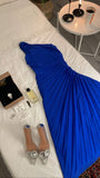 Niulatu Sheath One Shoulder Royal Blue Chiffon Long Party Dress Prom Dresses Evening Dress HZ1110