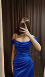 Niulatu Sheath Spaghetti Straps Royal Blue Long Prom Dress Evening Dresses HZ1110