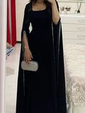 Niulatu Sheath Square Neckline Long Sleeves Black Long Party Dress Prom Dresses Evening Dress HZ1110
