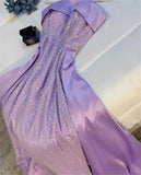 Niulatu Sheath Strapless Long Lilac Satin Party Dress Prom Dresses Evening Dress HZ1110