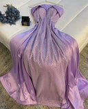 Niulatu Sheath Strapless Long Lilac Satin Party Dress Prom Dresses Evening Dress HZ1110