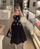 Niulatu Ball Gown Strapless Black Satin Party Dress Prom Dresses Evening Dress HZ1110