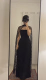 Niulatu A Line Strapless Black Satin Prom Dress Evening Dresses With Cape HZ1110
