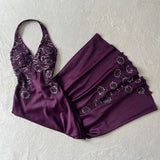 Niulatu A Line Halter Grape Satin Party Dress Prom Dresses Evening Dress HZ1110