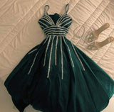 Niulatu A Line Spaghetti Straps Dark Green Long Prom Dress Evening Dresses HZ1110