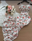Niulatu Mermaid Spaghetti Straps Floral Long Prom Dress Evening Dresses With Ruffles HZ1110