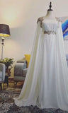 Niulatu A Line Square Neckline White Chiffon Long Prom Dress Evening Dresses With Appliques HZ1110