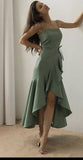 Niulatu High Low Spaghetti Straps Satin Tea Length Green Prom Dress Evening Dresses HZ1110