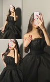 Niulatu A line Strapless Black Tulle Prom Dress Evening Dresses With Beads HZ1110