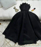 Niulatu A line Strapless Black Tulle Prom Dress Evening Dresses With Beads HZ1110