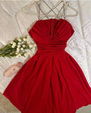 Niulatu Birthday A Line Spaghetti Straps Red Homecoming Dresses Short Birthday Dress HZ1110