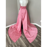 Niulatu A Line Spaghetti Straps Pink Satin Long Prom Dress Evening Dresses With Pleated HZ1110