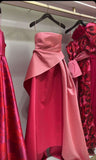 Niulatu A Line Spaghetti Straps Pink Satin Long Prom Dress Evening Dresses With Pleated HZ1110