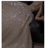 Niulatu A Line Spaghetti Straps Silver Sequin Long Prom Dress Evening Dresses HZ1110