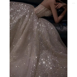 Niulatu A Line Spaghetti Straps Silver Sequin Long Prom Dress Evening Dresses HZ1110