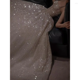 Niulatu A Line Spaghetti Straps Silver Sequin Long Prom Dress Evening Dresses HZ1110
