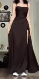 Niulatu A Line Spaghetti Straps Black Long Prom Dress Evening Dresses HZ1110