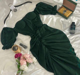 Niulatu Sheath Off The Shoulder Dark Green Chiffon Long Prom Dress Evening Dresses HZ1110