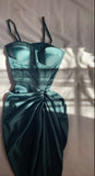 Niulatu Sheath Spaghetti Straps Green Long Prom Dress Evening Dresses With Ruffles HZ1110