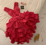 Niulatu Ball Gown V neckline Red Ruffles Homecoming Dress Short Birthday Outfits HZ1110